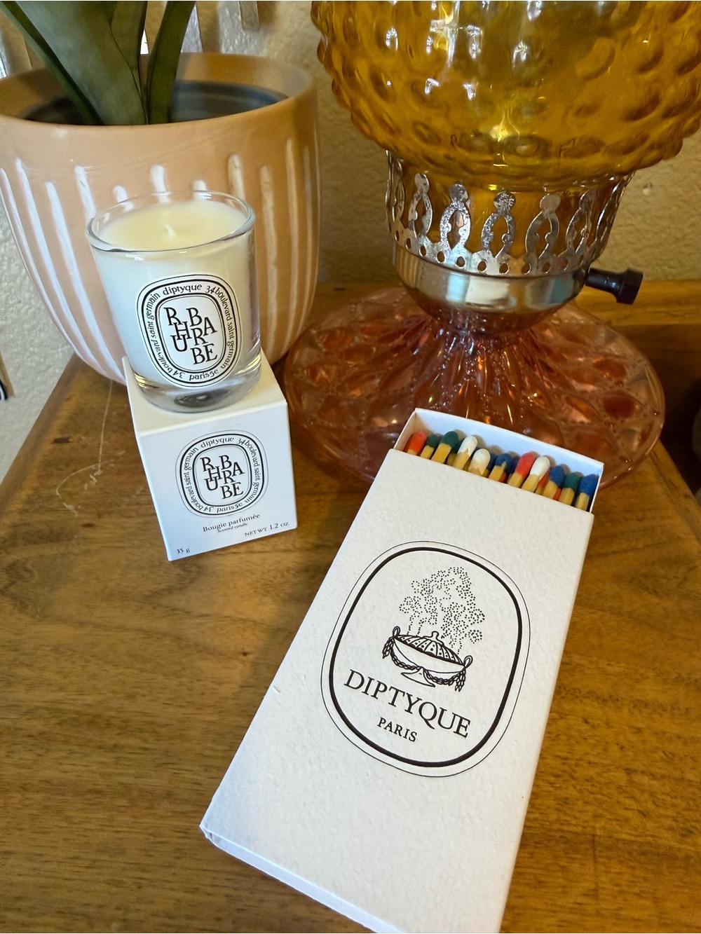 diptyque Rhubarb Votive Candle with Branded Matchbox and Matches